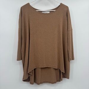 Fighting Eel Top Women Small Brown Long Sleeve Stretch Neutral Oversized Casual